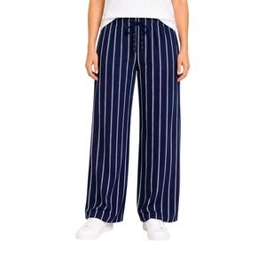 2 Hearts Striped Wide Leg Pants Womens Size Large Navy Blue White Flowy Boho
